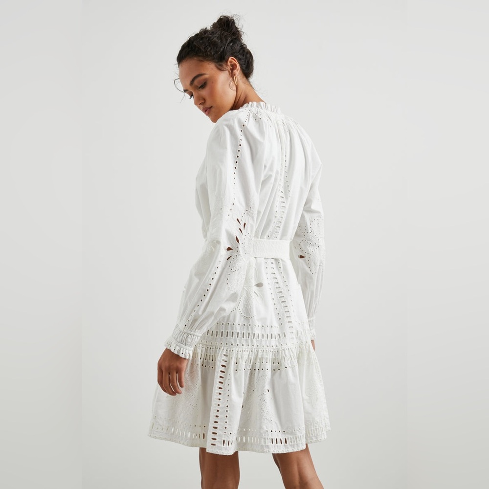 NWT Rails Saylor Button Up Cotton Eyelet White Ruffled Collar Dress - Picture 2 of 7